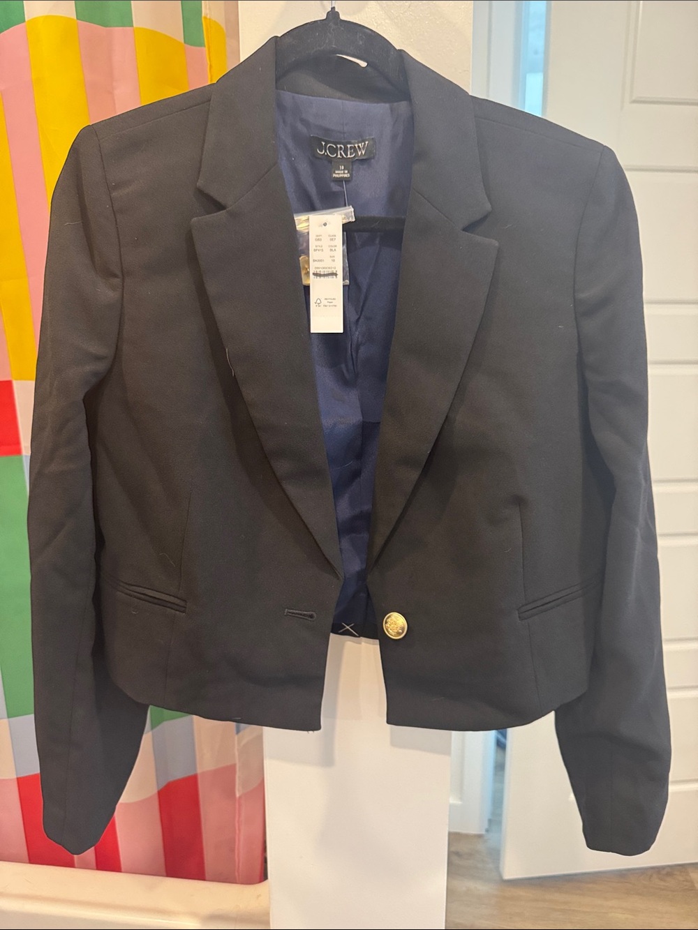 J. Crew Black Cropped Blazer with Gold Button